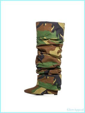 Women's Knee High Fold Over Boots High Wedge Heel Pointed Toe Dress Boots